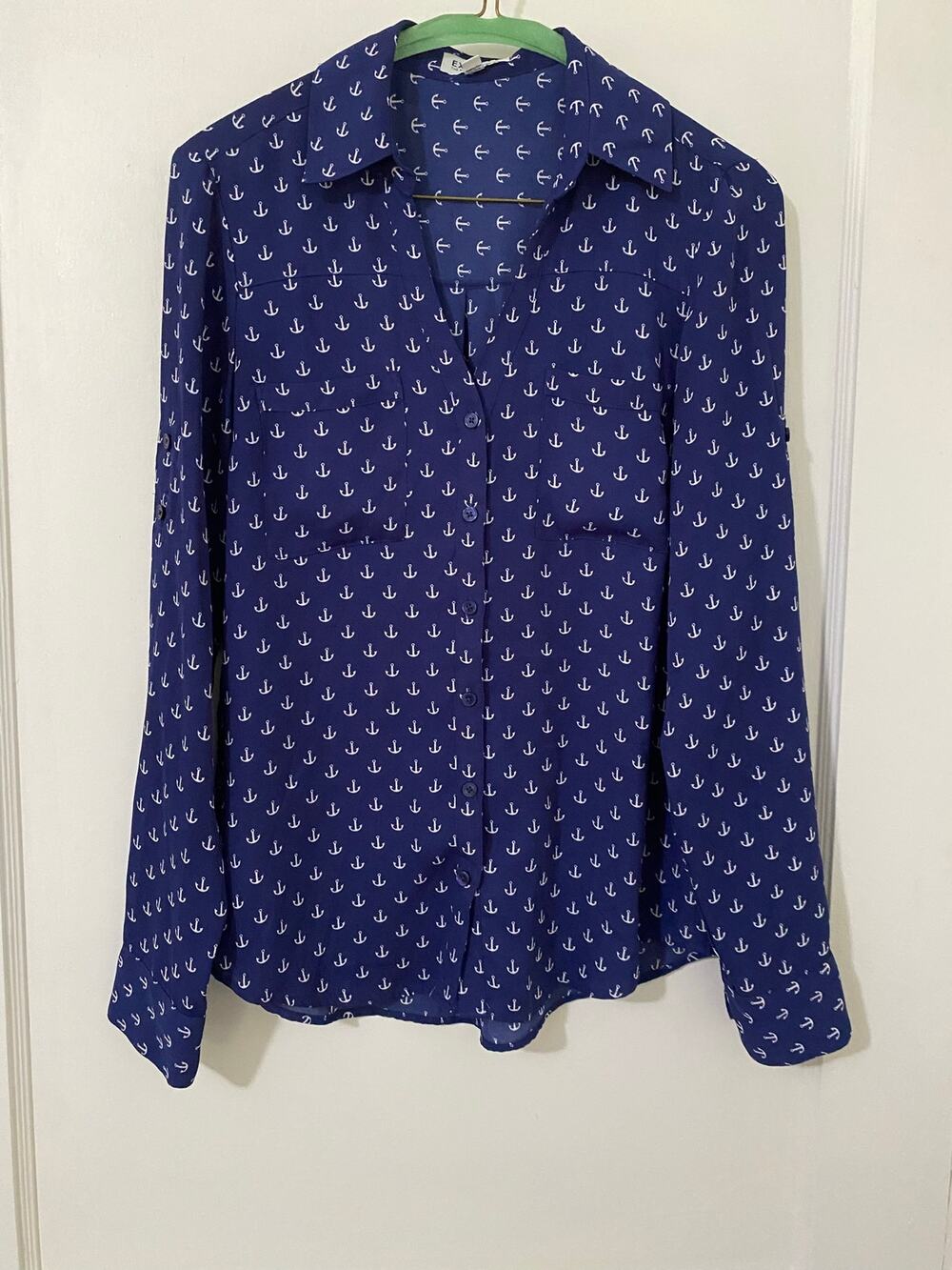 Anchor navy blue beach button up women’s blouse